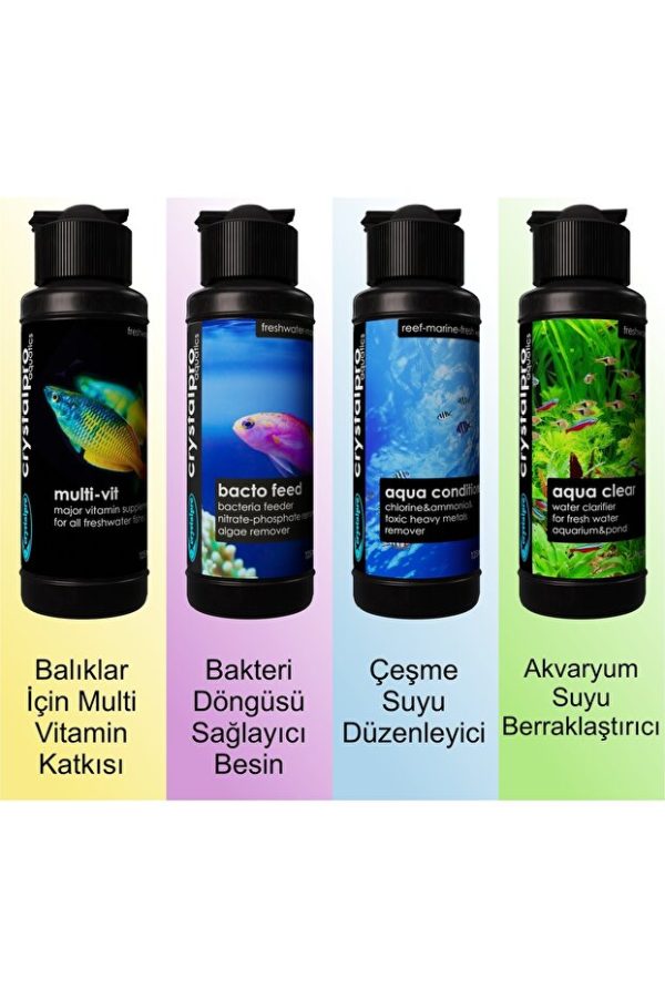 Crystalpro Tatlı Su Akvaryum Bakım Seti Su Ve Balık Sağlığı Destekleyici 4 Ürün Seti 4x125 ml