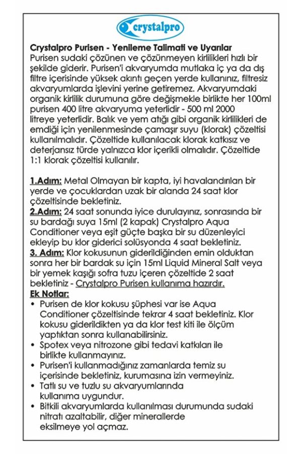 Crystalpro Purisen Organik Atık Temizleyici Akvaryum Filtre Resini Yenilenebilir 100 ml