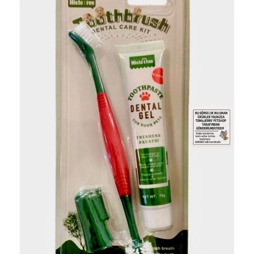 Histotree Toothbrush Kedi ve Köpek İçin Çift Taraflı Diş Fırçası ve Macun Seti Vanilya Aromalı