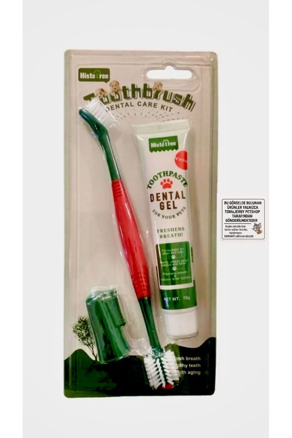Histotree Toothbrush Kedi ve Köpek İçin Çift Taraflı Diş Fırçası ve Macun Seti Vanilya Aromalı